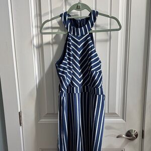 Navy and White Striped Halter Dress